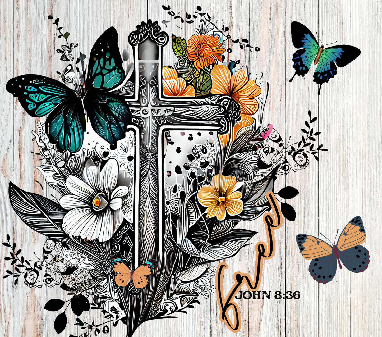 Be Free Christian Cross - 20 Oz Sublimation Transfer