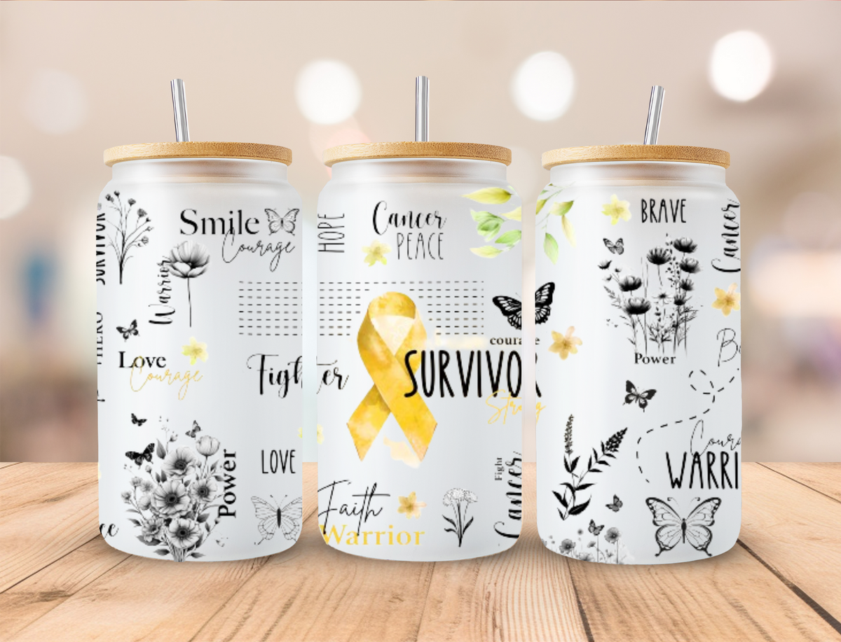 Yellow Ribbon Survivor - 16oz/20oz Libby UV DTF Wrap
