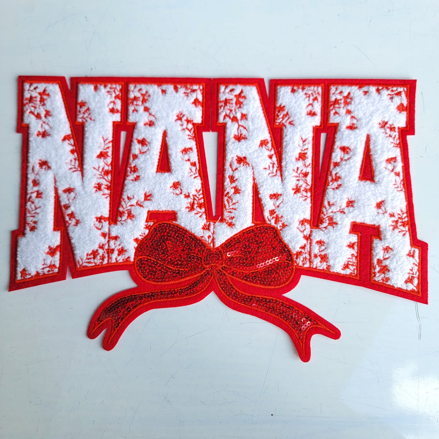 Red Nana with Bow Chenile Patch