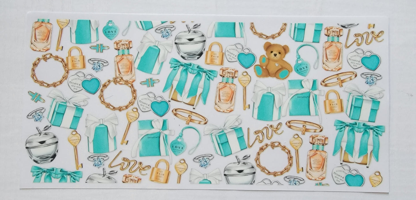 Designer Blue n Gold Handbag - 16 oz Libby UV DTF Wrap RTS