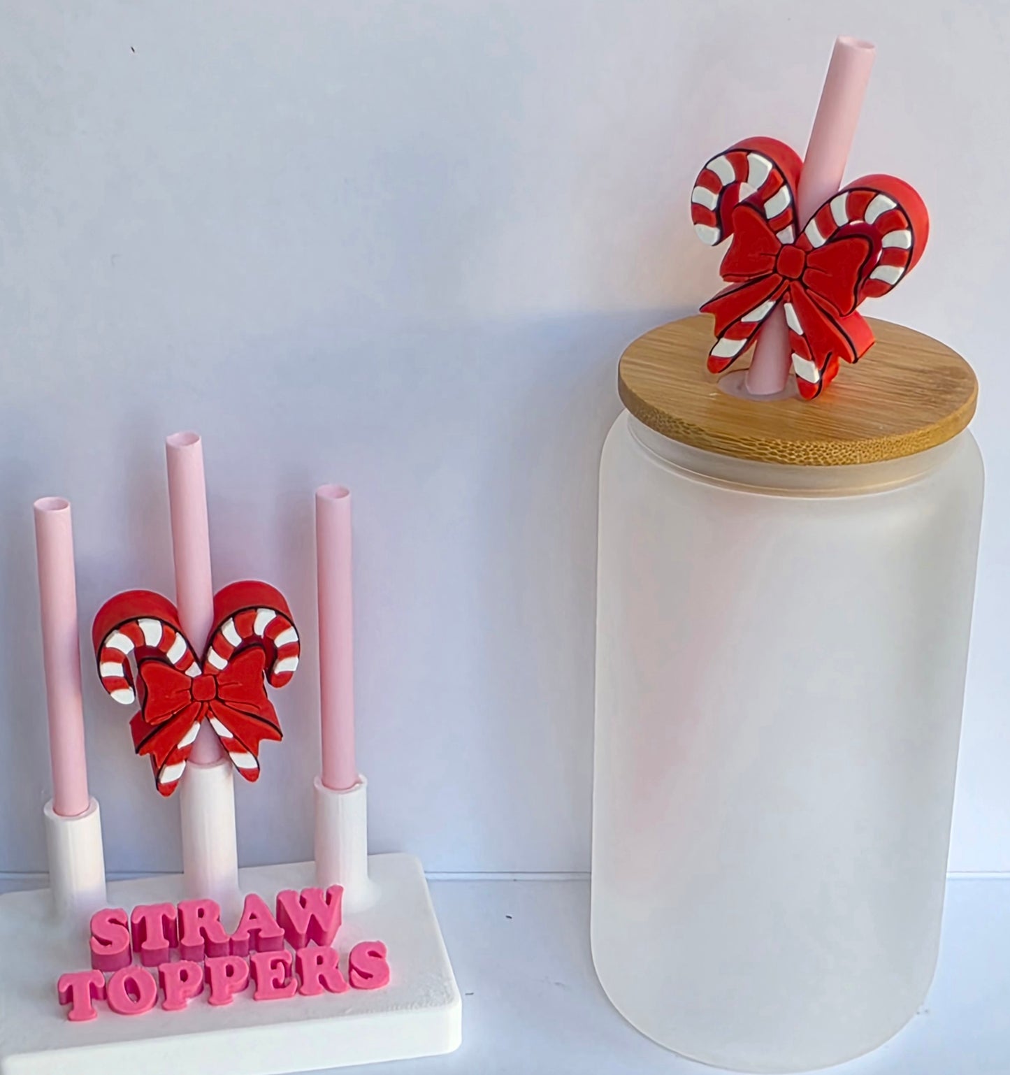 Christmas Red Double Candy Canes 3D Printed Straw Topper
