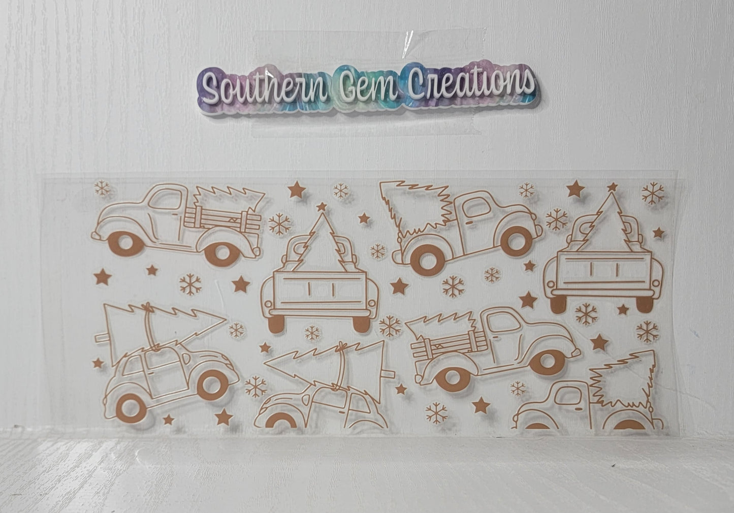 Christmas Truck With Tree Silo - 16 oz Libby UV DTF Wrap RTS