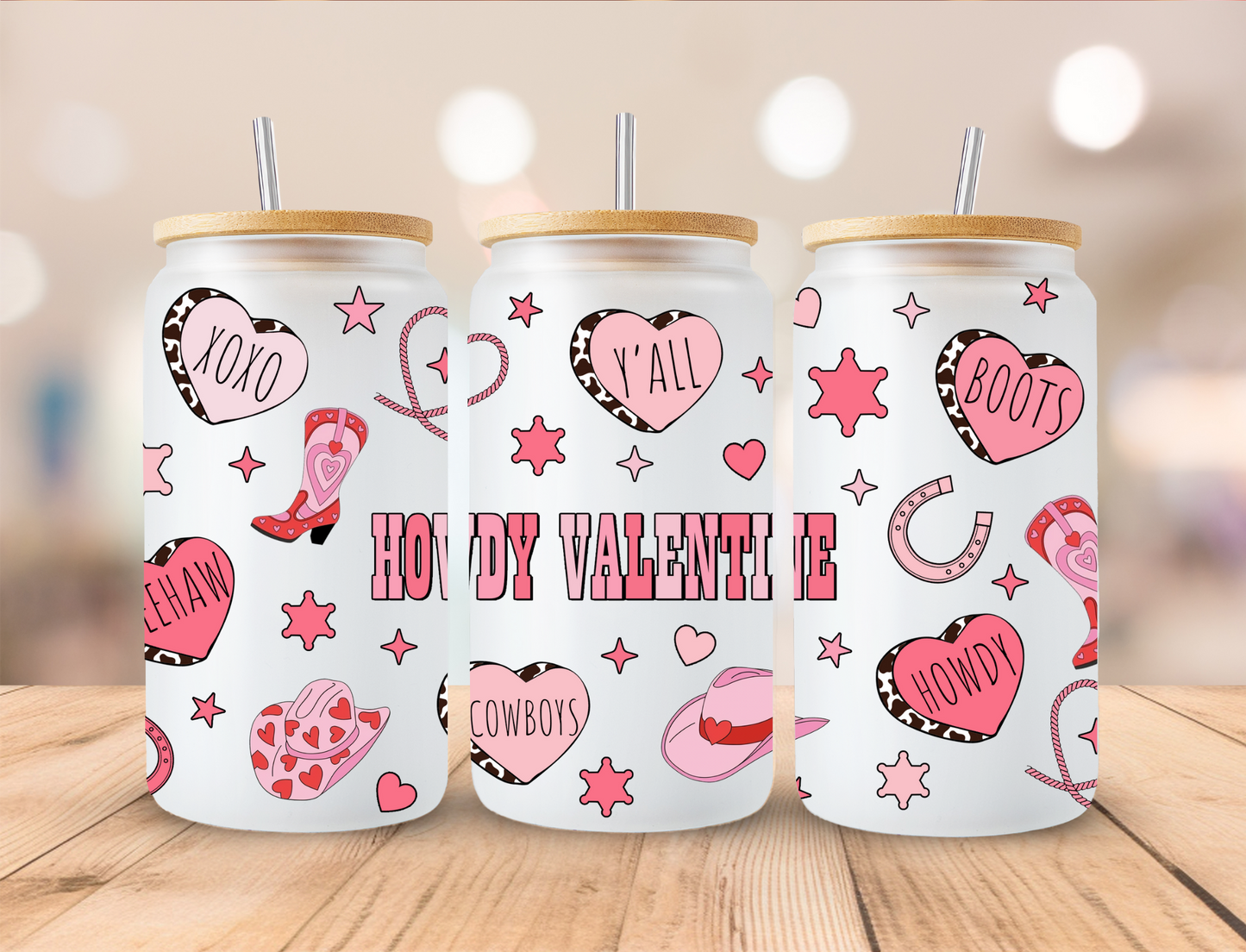 Valentines Cowgirl Howdy Valentine - 16oz/20oz Libby UV DTF Wrap