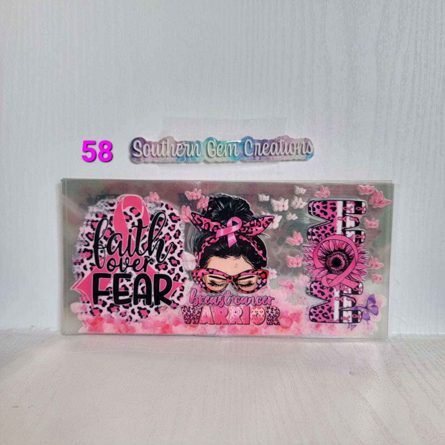 Faith Over Fear Breast Cancer Awareness - 16 oz Libby UV DTF Wrap RTS