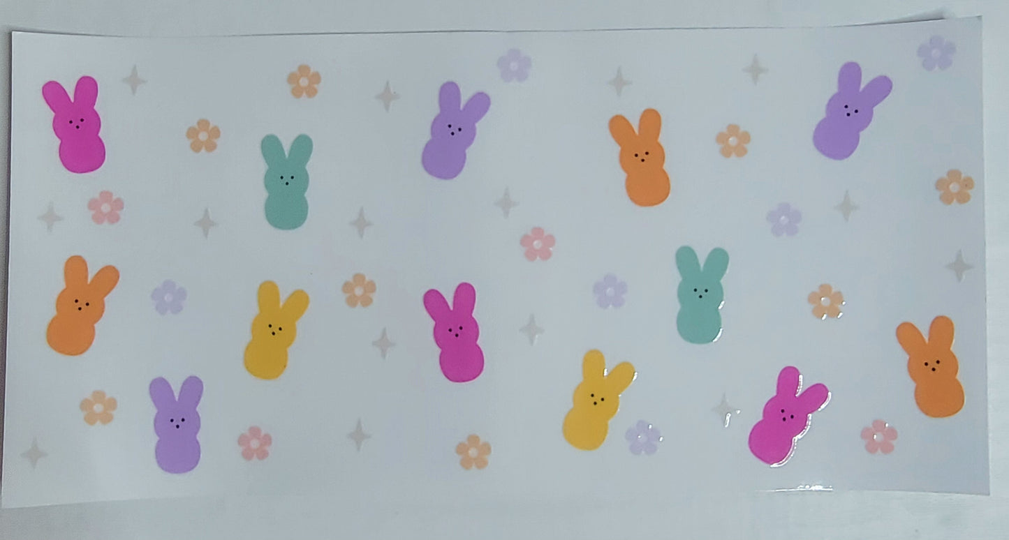 Easter Bunny Rabbits and Flowers - 16 oz Libby UV DTF Wrap RTS