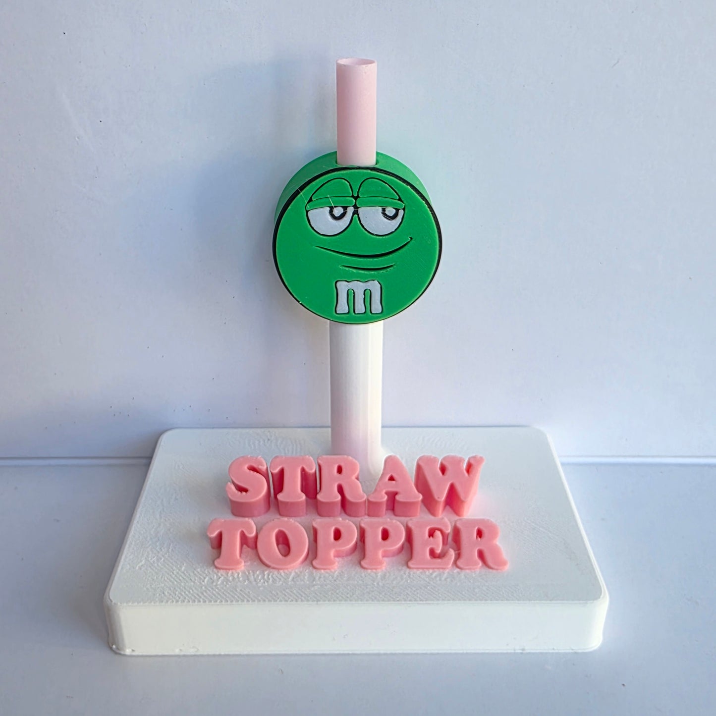 Green MM Candy 3D Printed Straw Topper