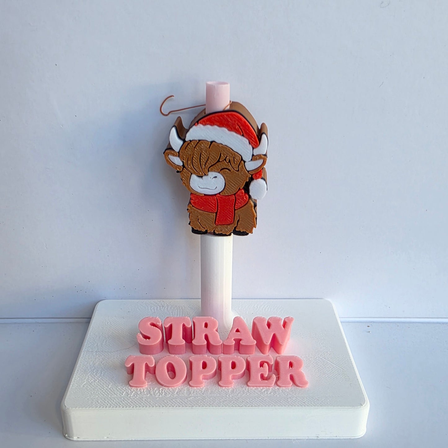 Christmas Highland Cow 3D Printed Straw Topper