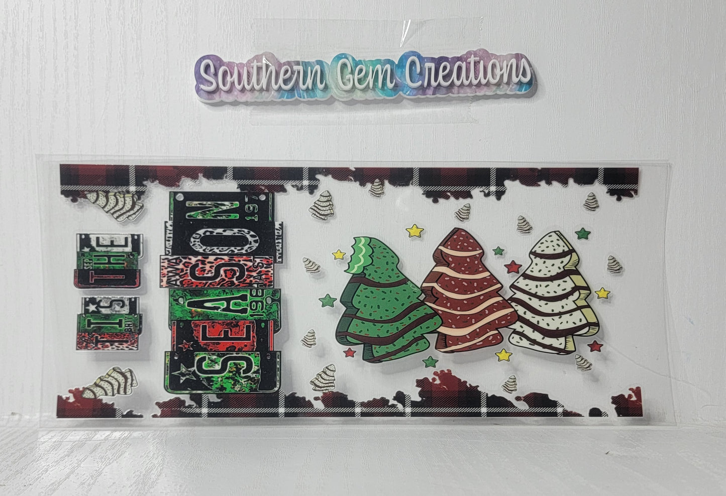 Christmas Tis The Season Tree - 16 oz Libby UV DTF Wrap RTS