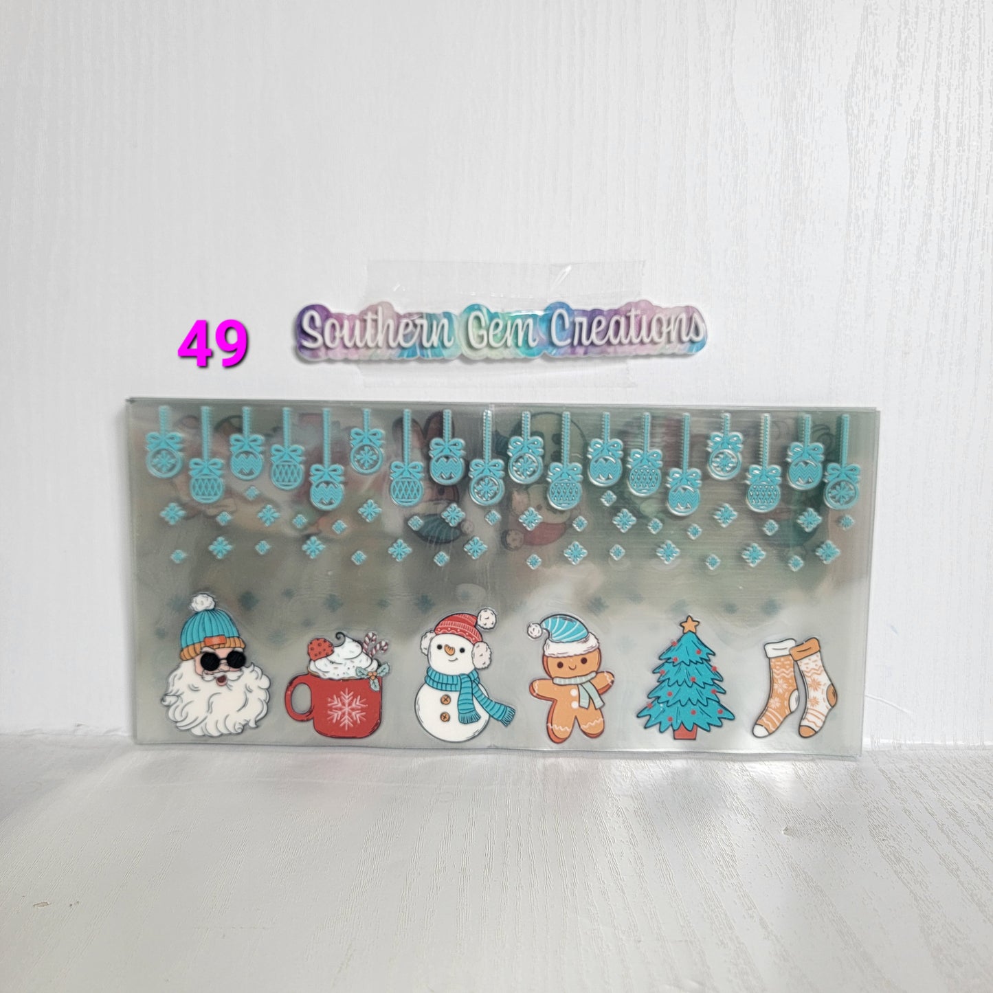 #49 Christmas Blue Snowflake - 16 oz Libby UV DTF Wrap RTS