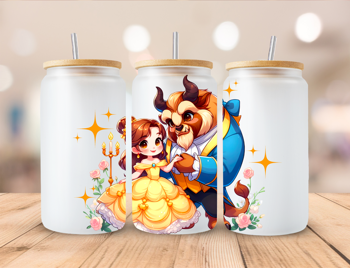 Princess and Beast Watercolor - 16oz/20oz Libby UV DTF Wrap