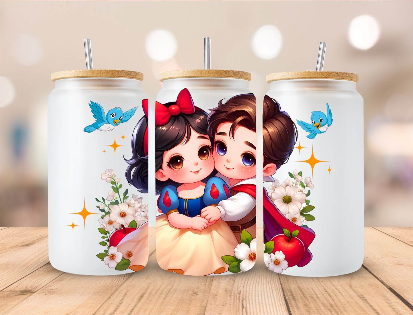 Apple Princess Hugging Her Prince Watercolor - 16oz/20oz Libby UV DTF Wrap