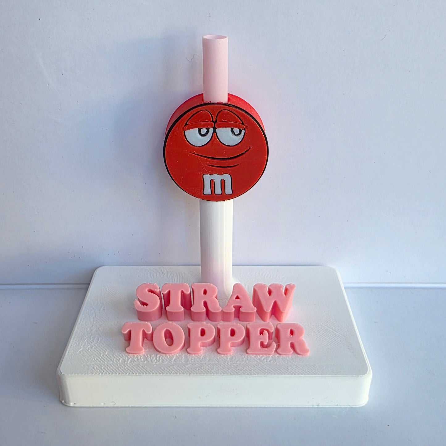 Red MM Candy 3D Printed Straw Topper