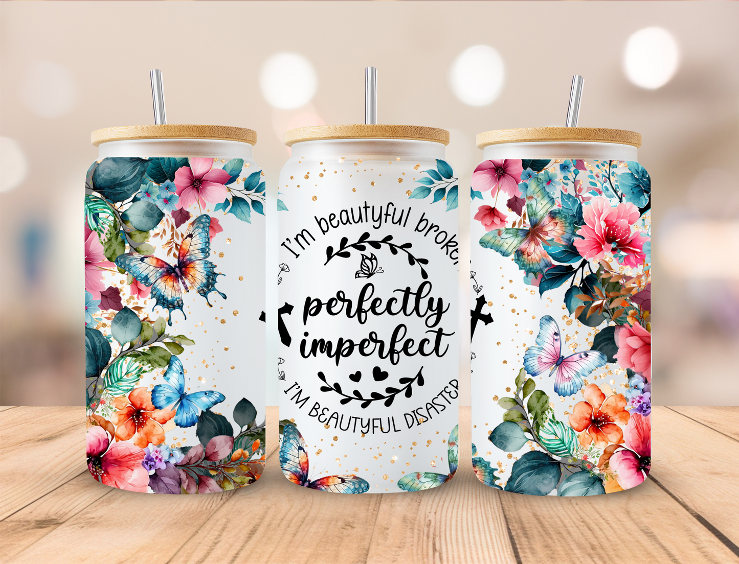 Floral Faith Perfectly Imperfect - 16oz/20oz Libby UV DTF Wrap