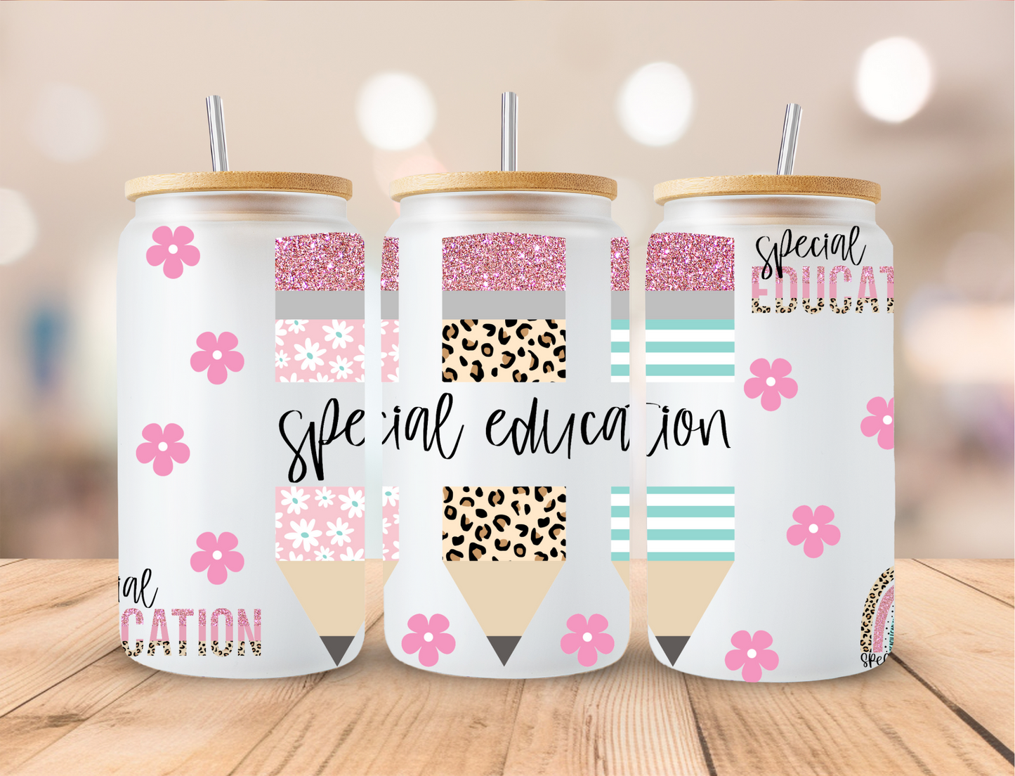 Floral Special Education - 16 oz Libby UV DTF Wrap