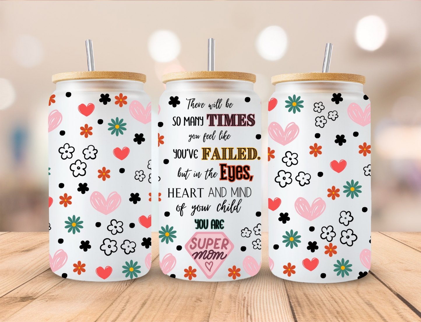 Mother's Day Super Mom Affirmations - 16oz/20oz Libby UV DTF Wrap