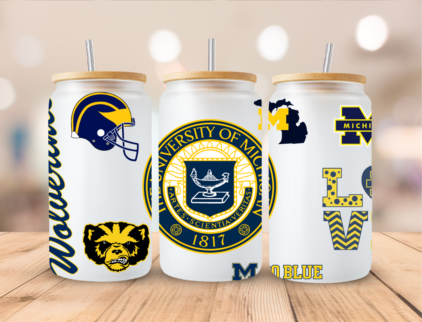 Michigan Wolverines Football Team - 16 oz Libby UV DTF Wrap