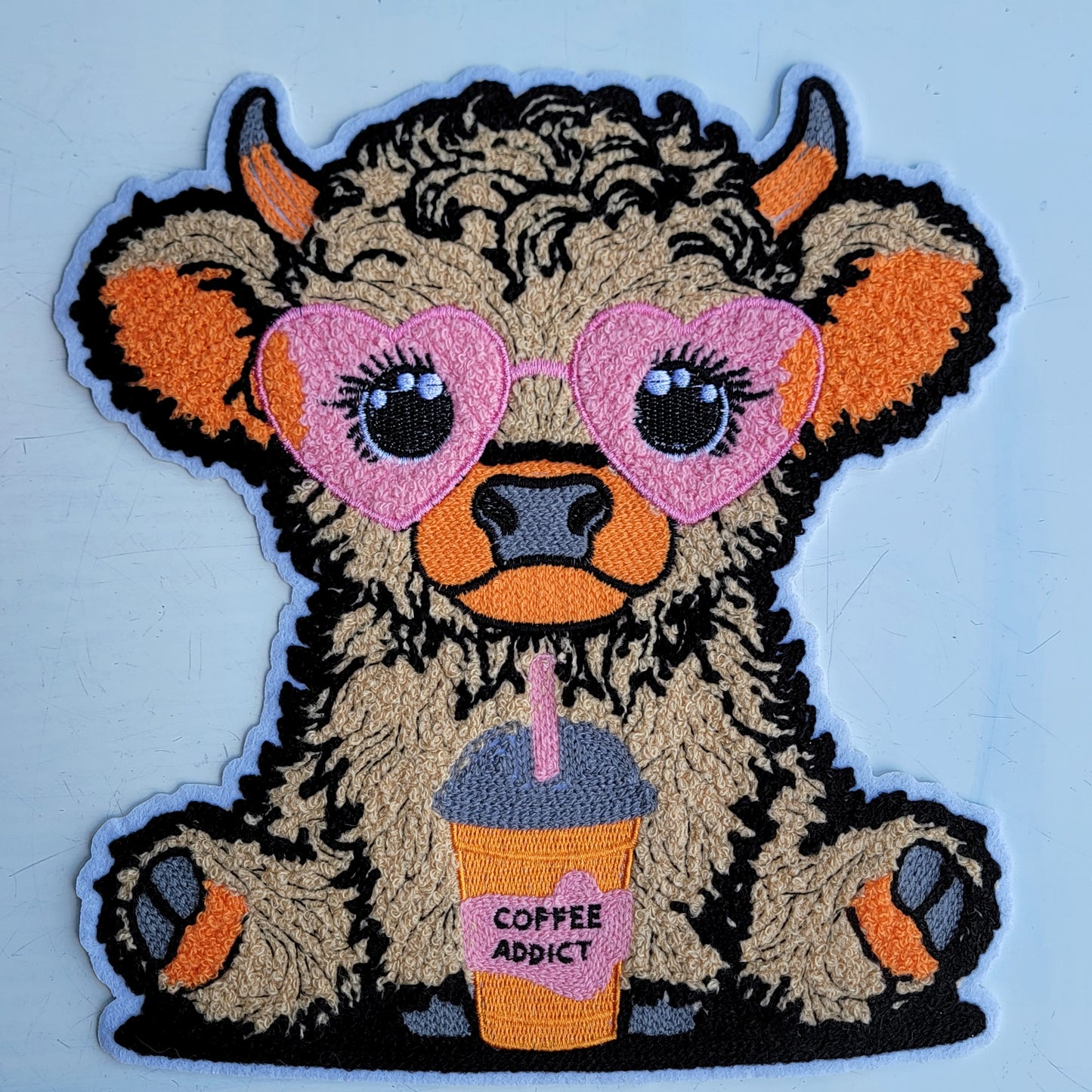 Highland Cow and Coffee Chenile Patch