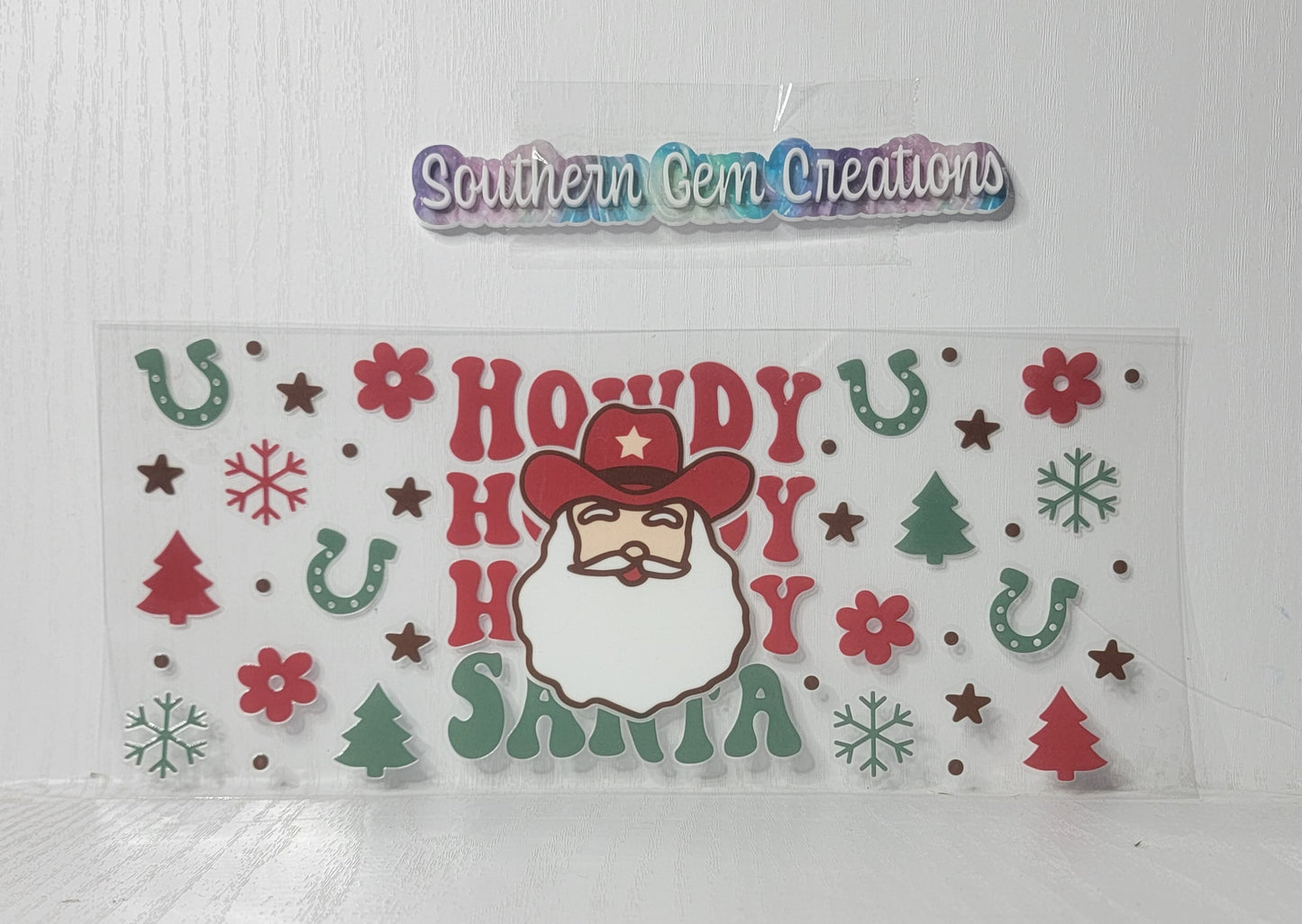 Christmas Howdy Santa - 16 oz Libby UV DTF Wrap RTS