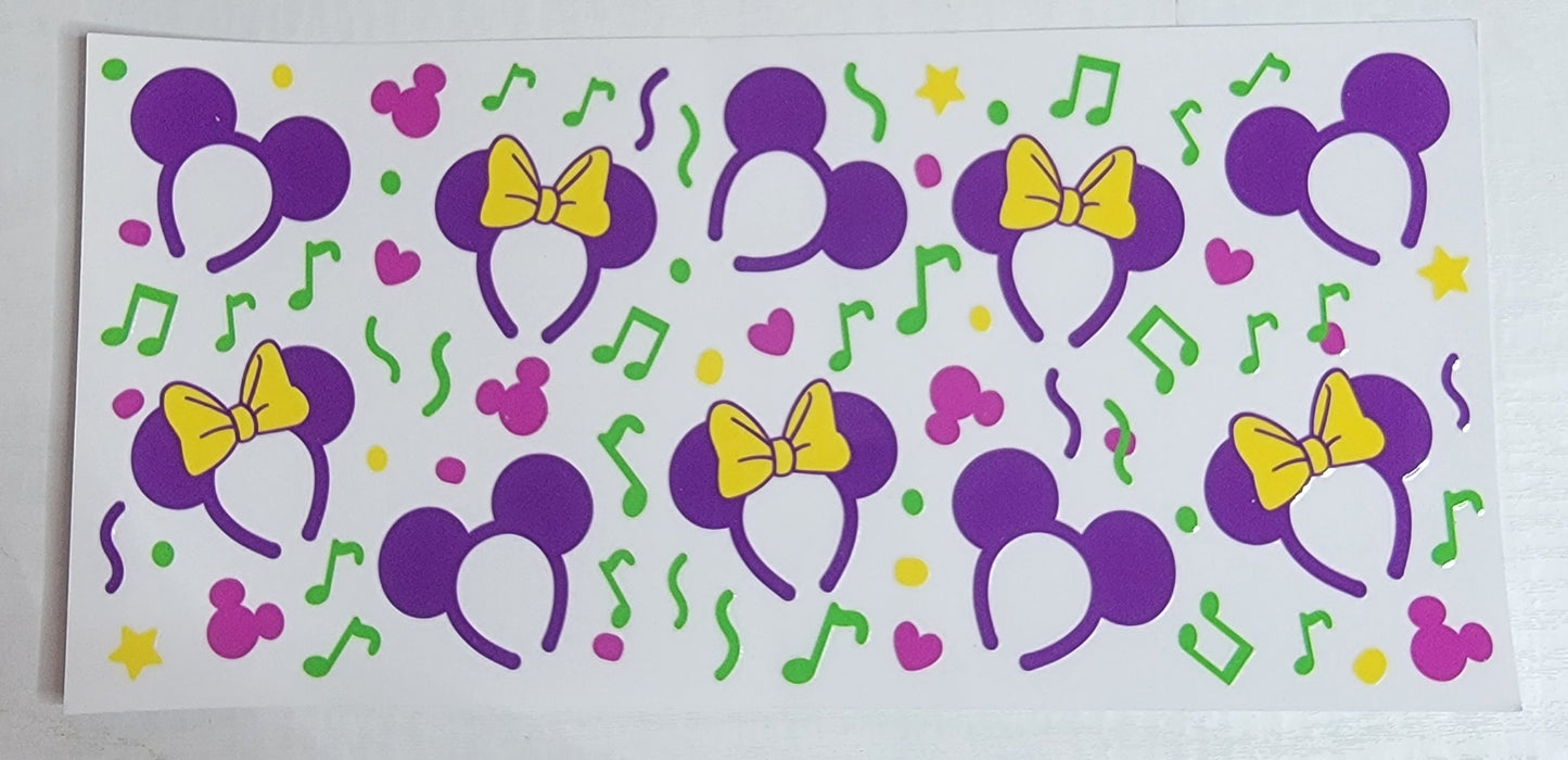 Mardi Gras Mouse Ears - 16 oz Libby UV DTF Wrap RTS