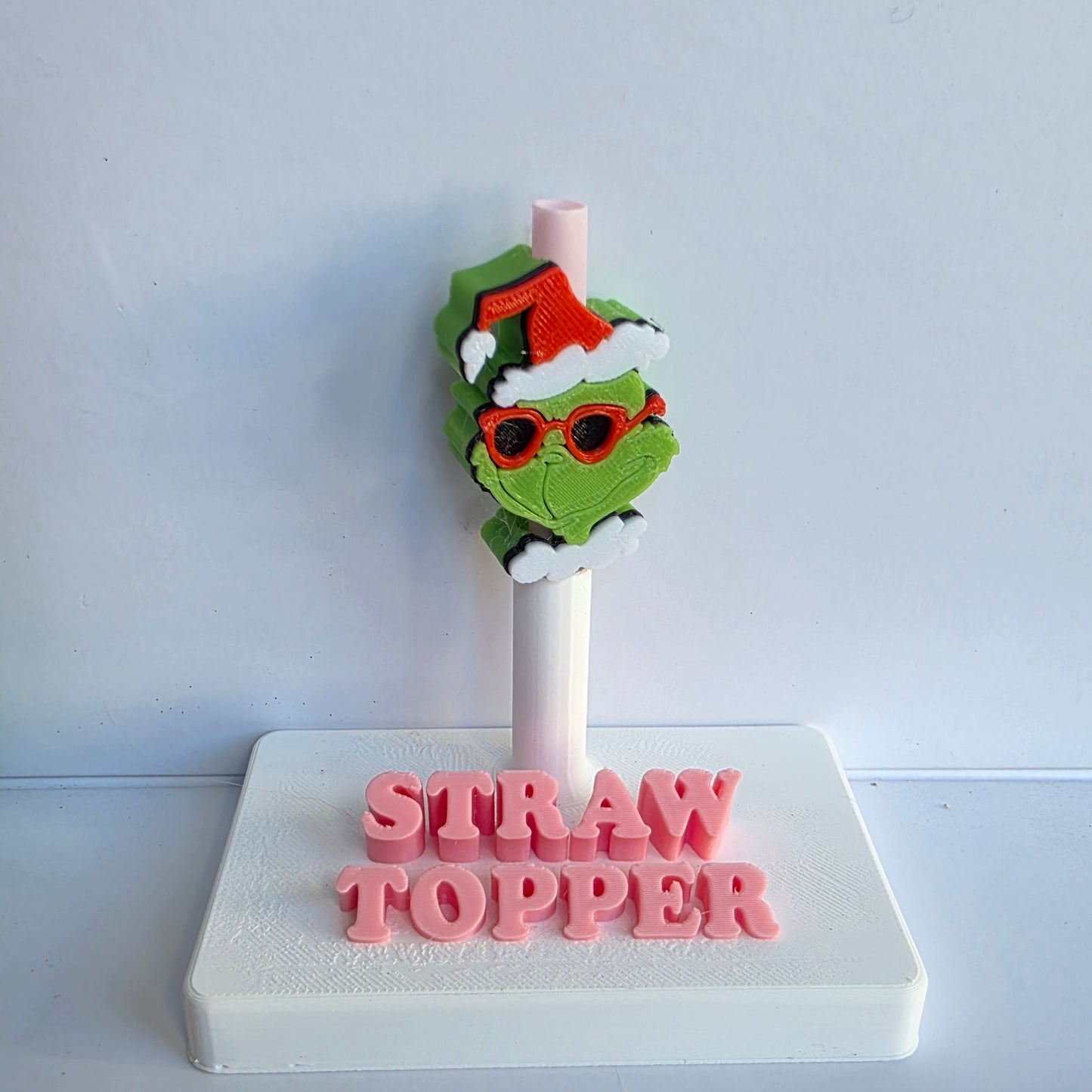 Christmas Mean Green And Glasses 3D Printed Straw Topper
