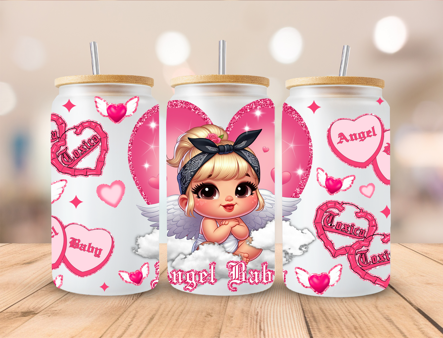 Black Headband Blonde Baby Angel Chicano - 16 oz / 20 oz Libby UV DTF Wrap