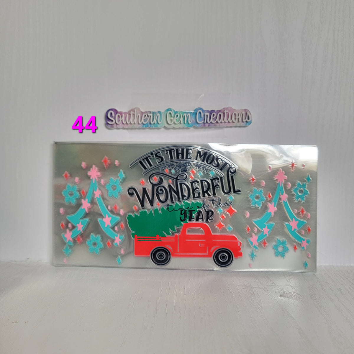 #44 It's The Most Wonderful Time Of Year Christmas Truck - 16 oz Libby UV DTF Wrap RTS