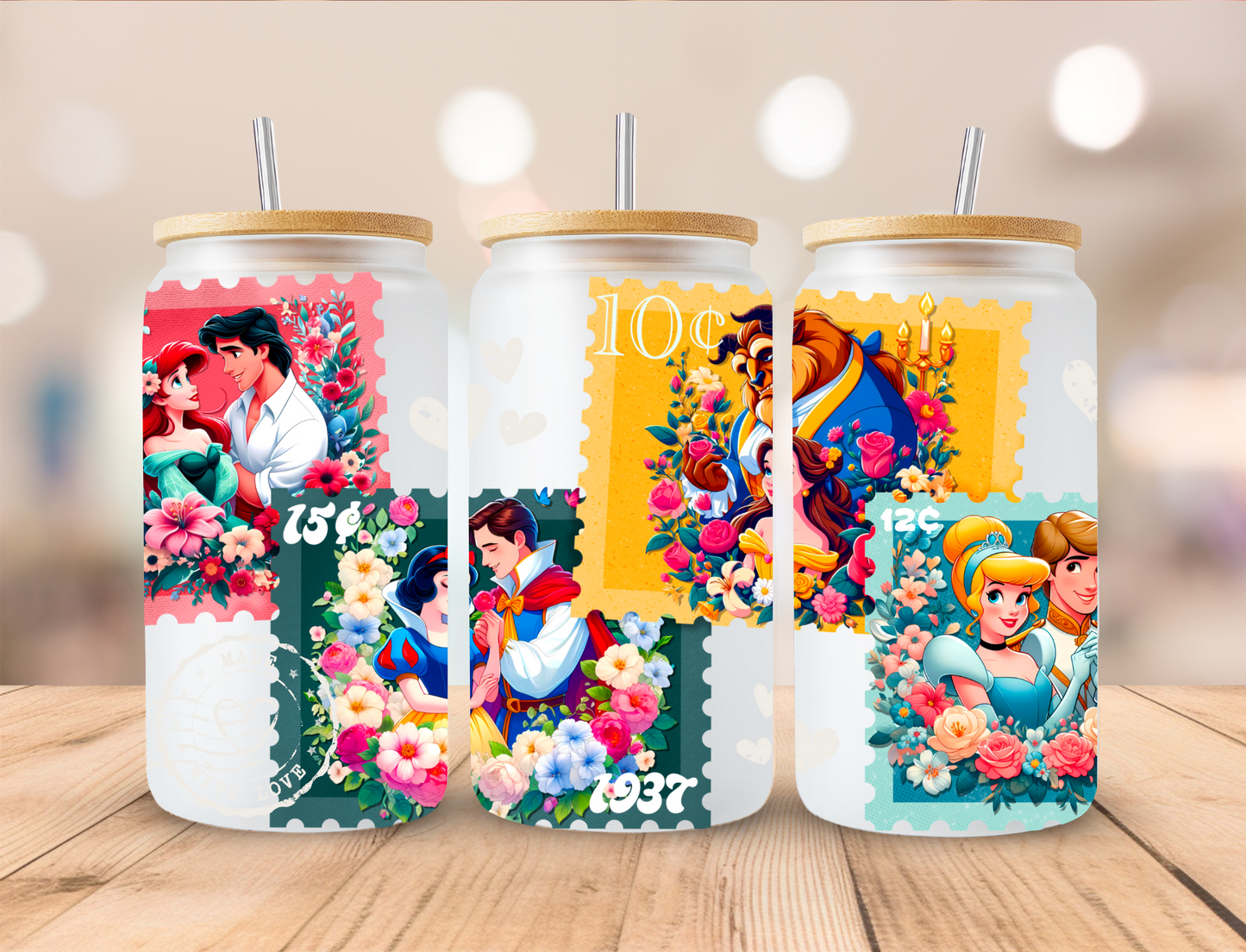 Prince And Princess Stamps Watercolor - 16oz/20oz Libby UV DTF Wrap