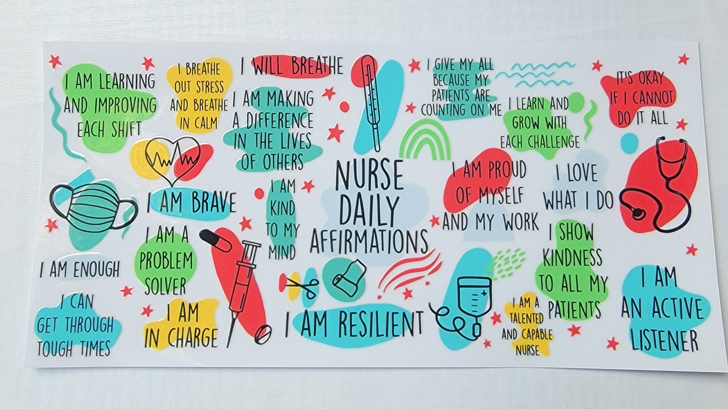Nurse Daily Affirmations - 16 oz Libby UV DTF Wrap RTS