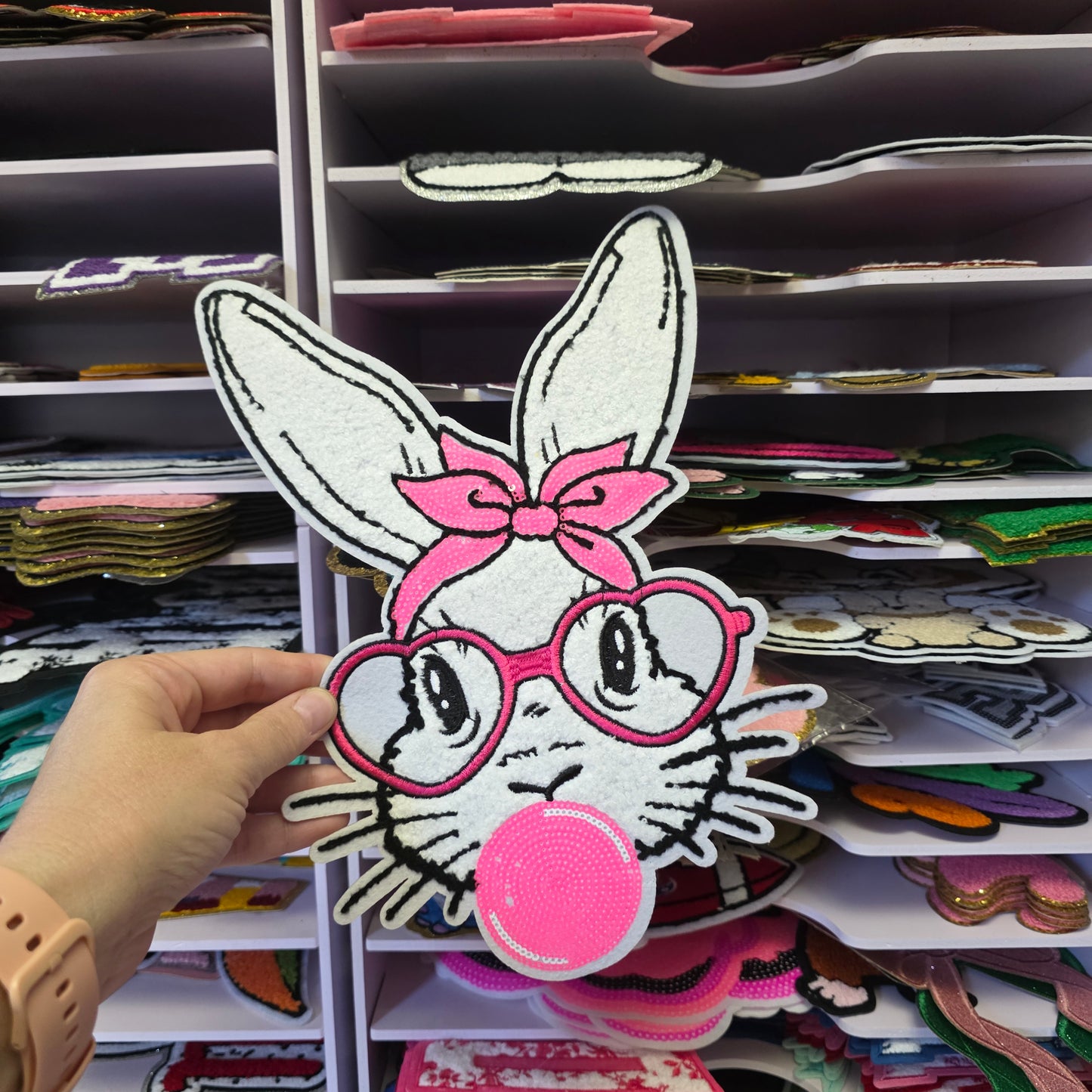 Easter Bunny Blowing Bubble Chenile Patch