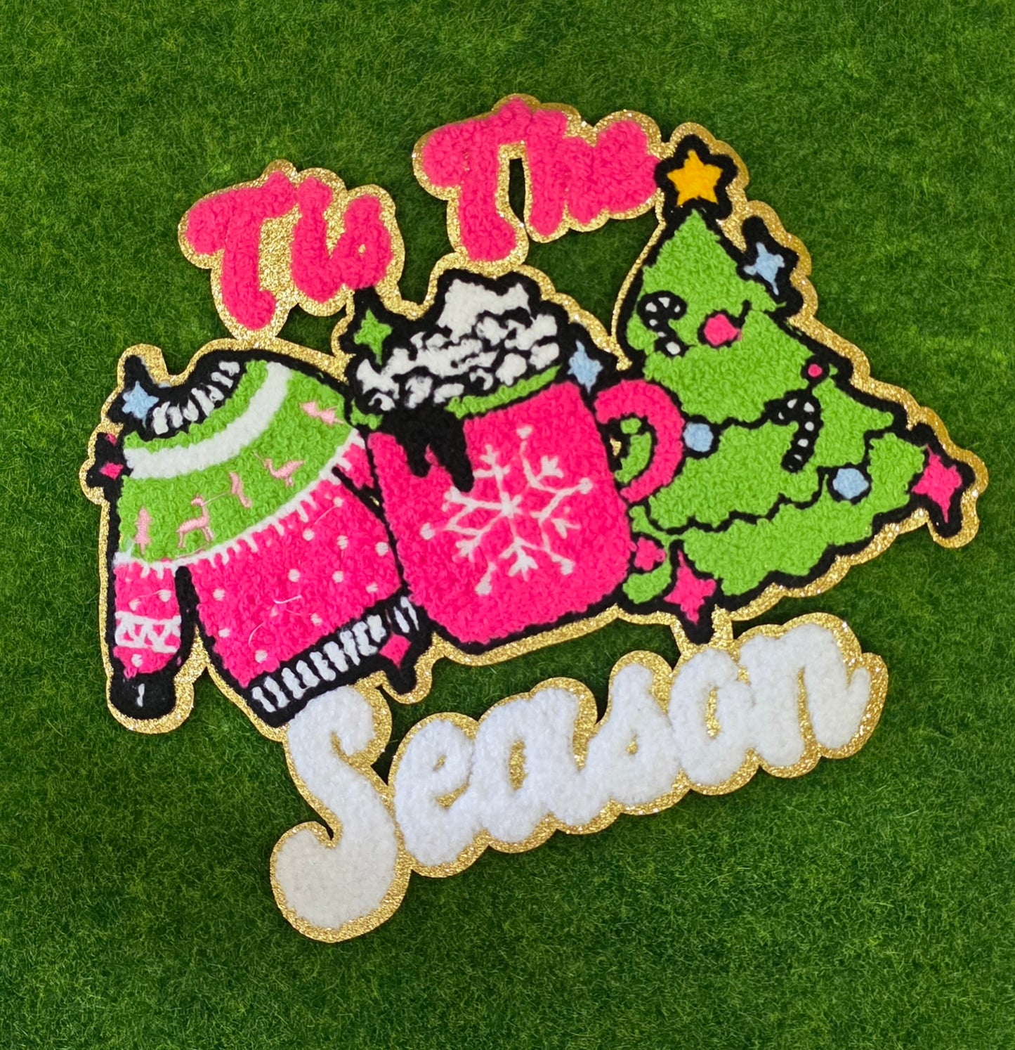 Tis The Season Pink Sweater Christmas Chenile Patch
