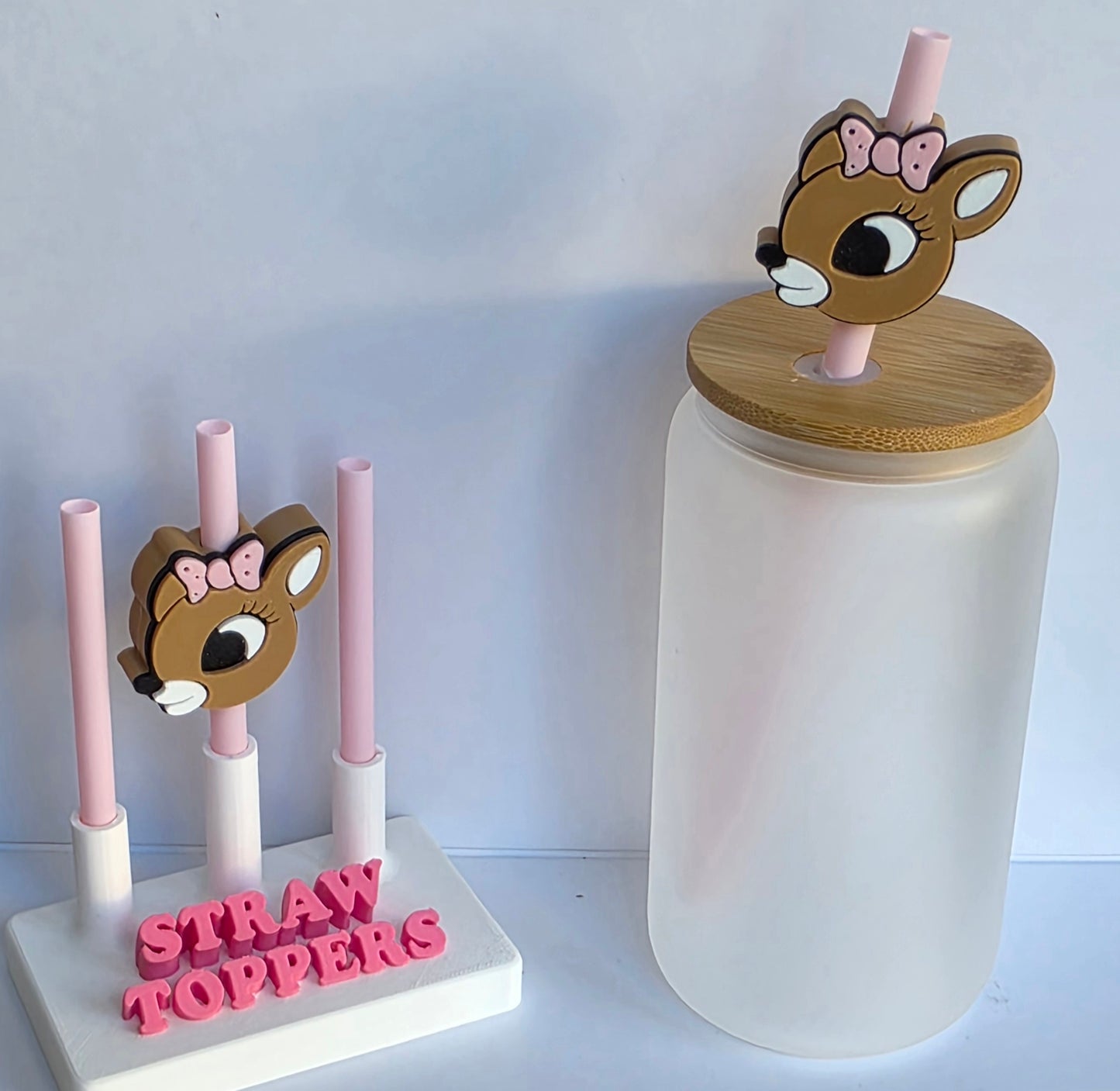 Christmas Girl Reindeer 3D Printed Straw Topper