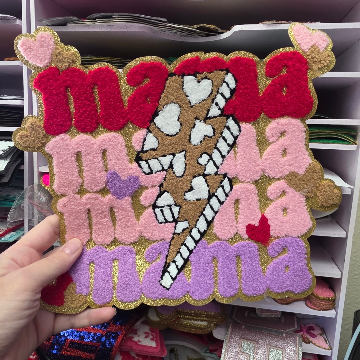 Valentines Mama Bolt Chenile Patch