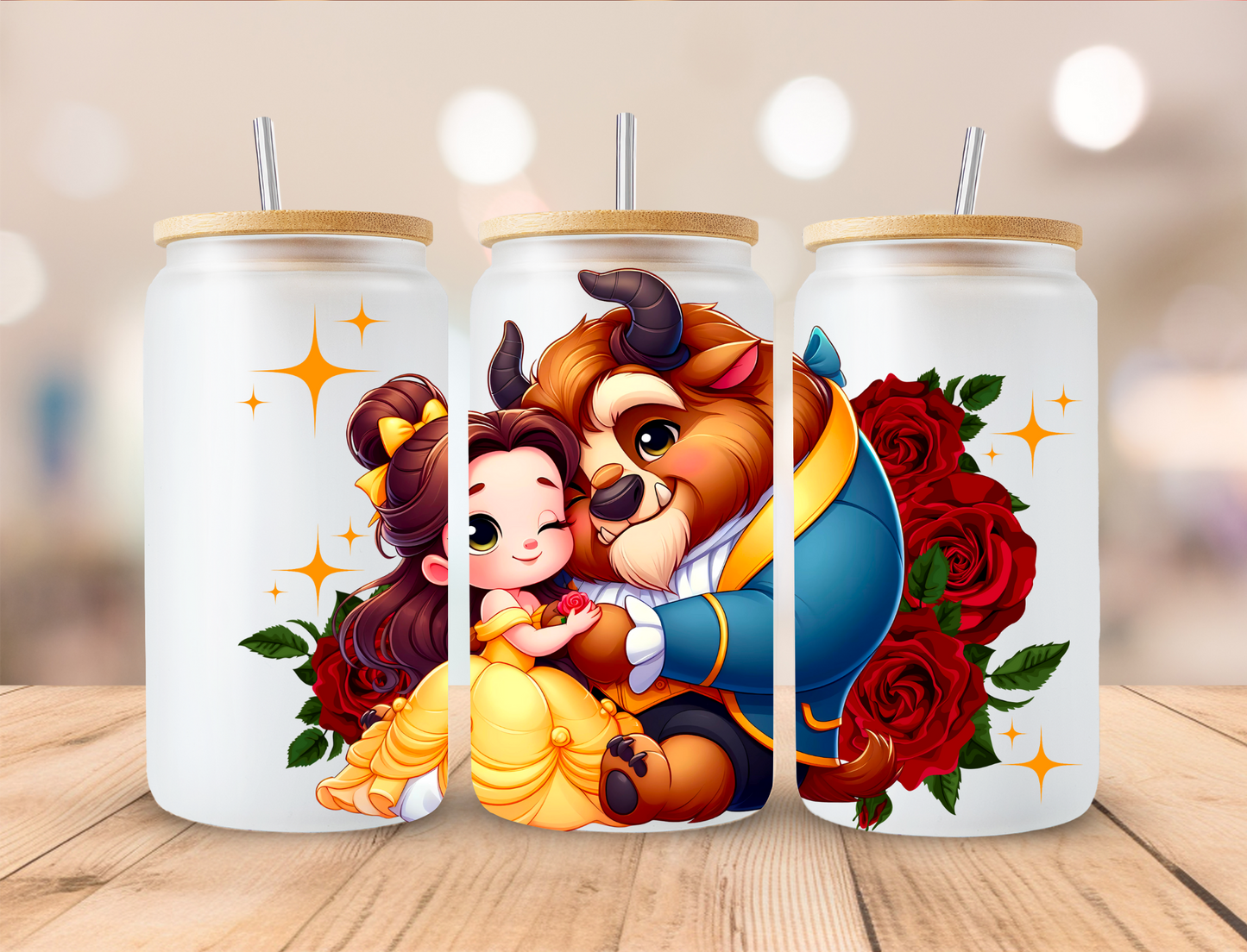 Beast and His Princess Watercolor - 16oz/20oz Libby UV DTF Wrap