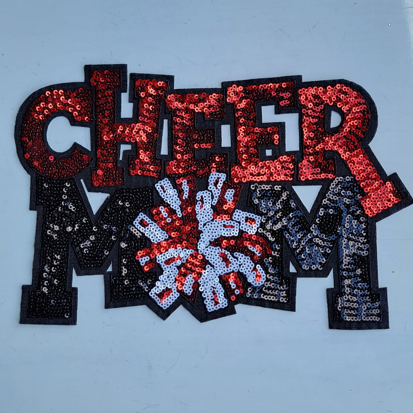 Black n Red CHEER MOM Sequin Patch