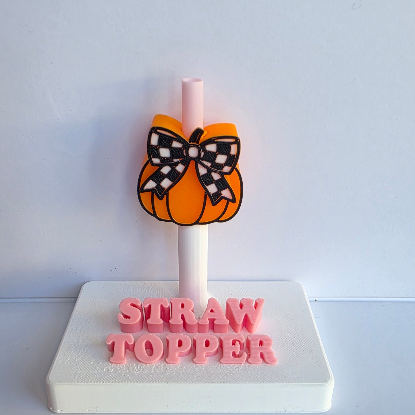 Checkered Bow Pumpkin 3D Printed Straw Topper