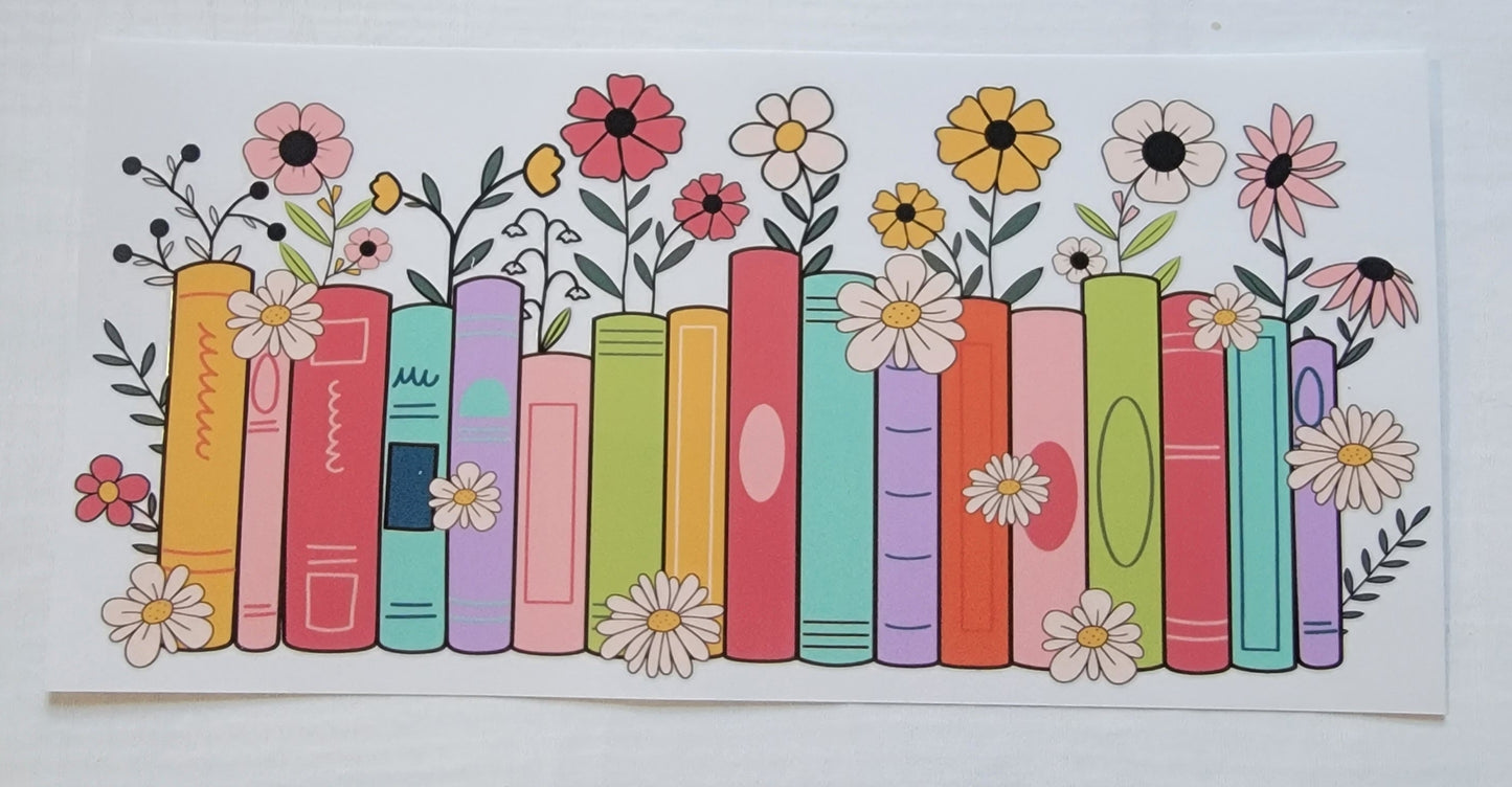 Floral Book Display - 16 oz Libby UV DTF Wrap RTS