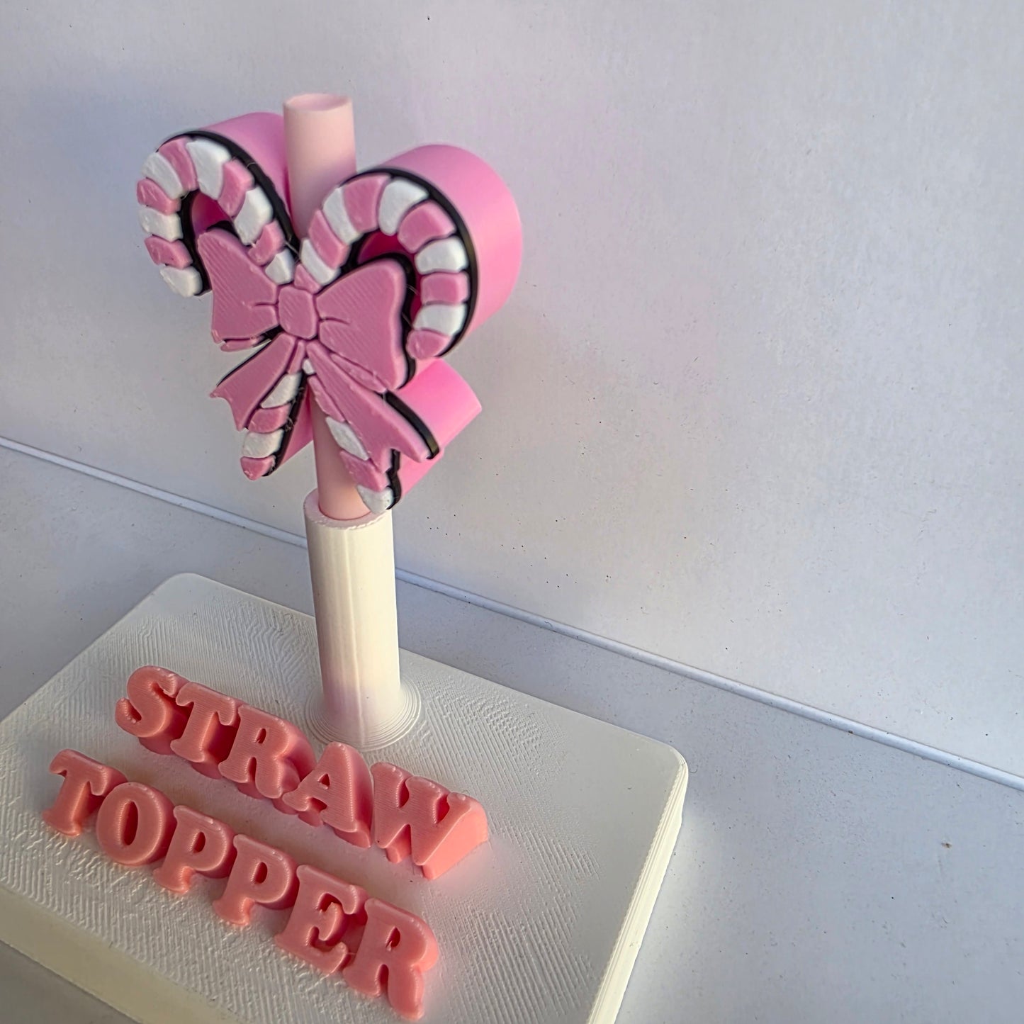 Christmas Pink Double Candy Canes 3D Printed Straw Topper