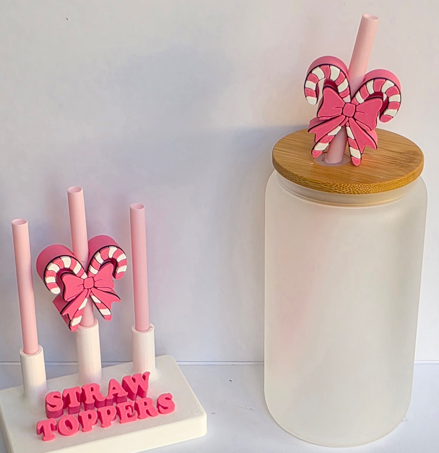 Christmas Pink Double Candy Canes 3D Printed Straw Topper
