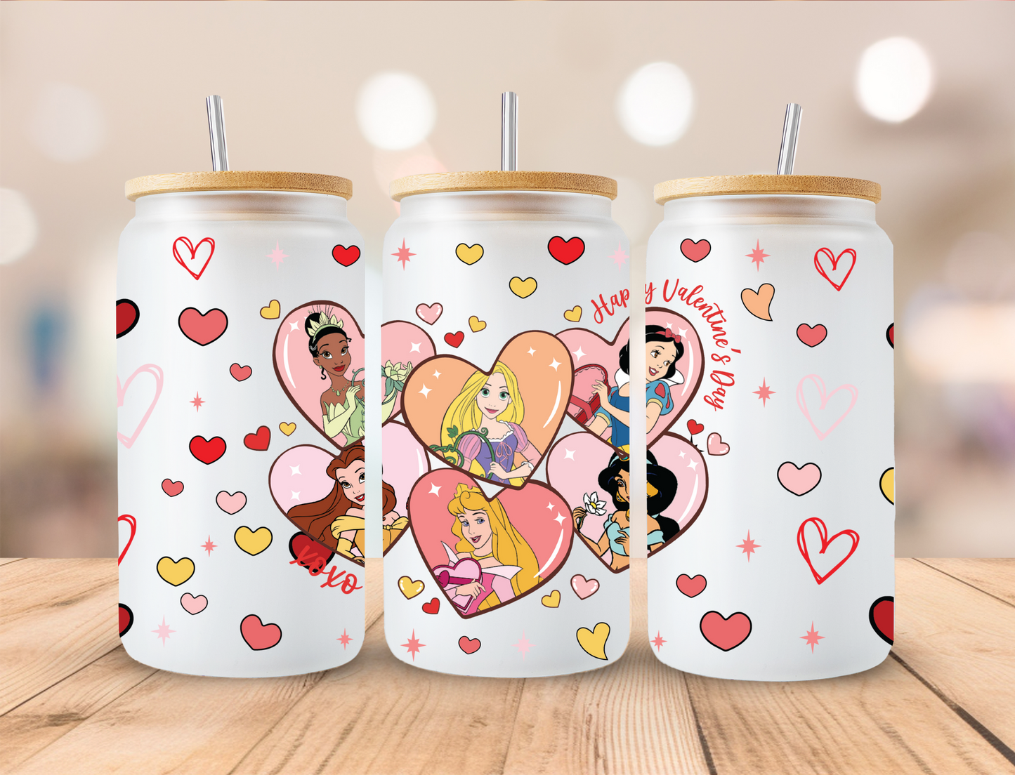 Valentines Princess Hearts - 16oz/20oz Libby UV DTF Wrap