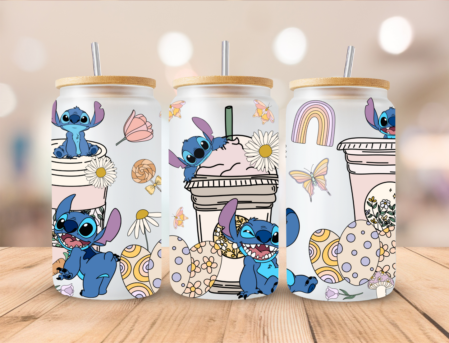 Easter Retro Coffee Cups Blue Alien - 16oz/20oz Libby UV DTF Wrap