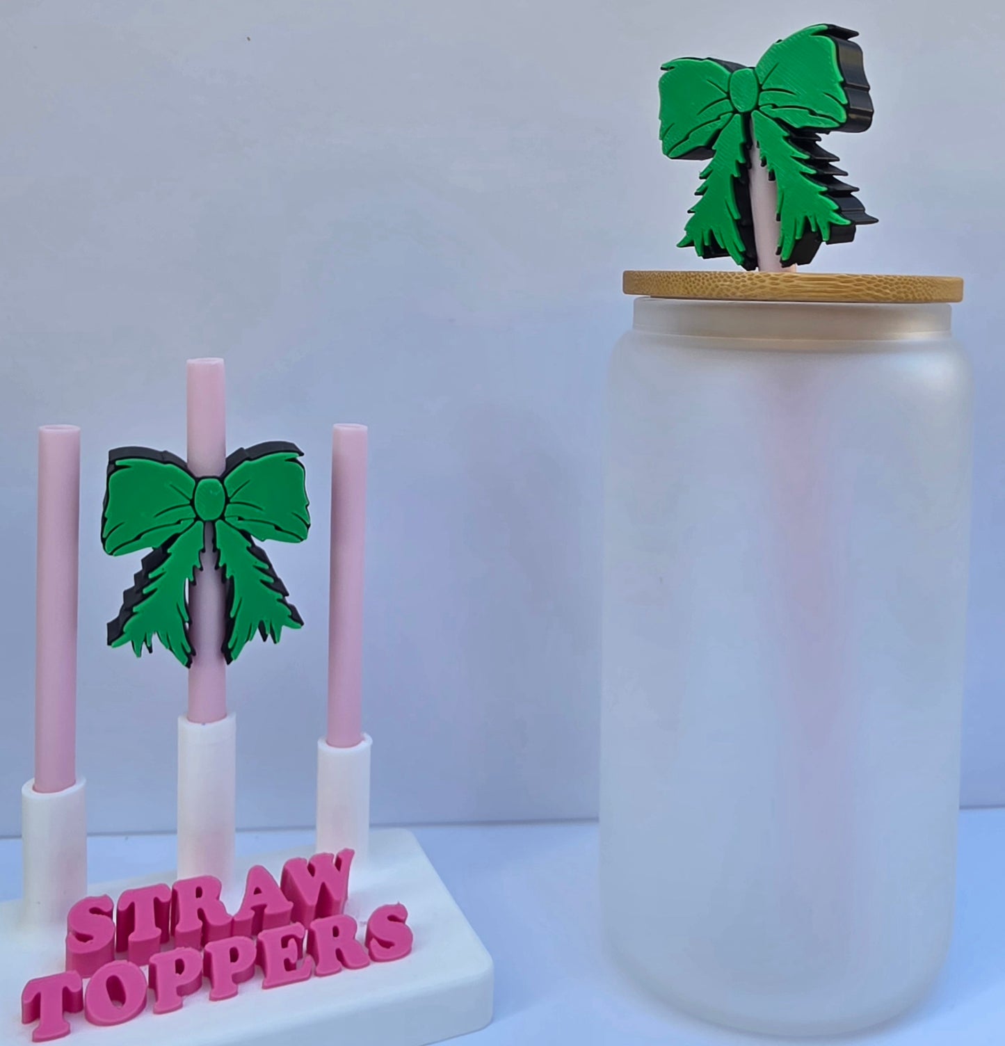 Christmas Green Mean Green Bow 3D Printed Straw Topper