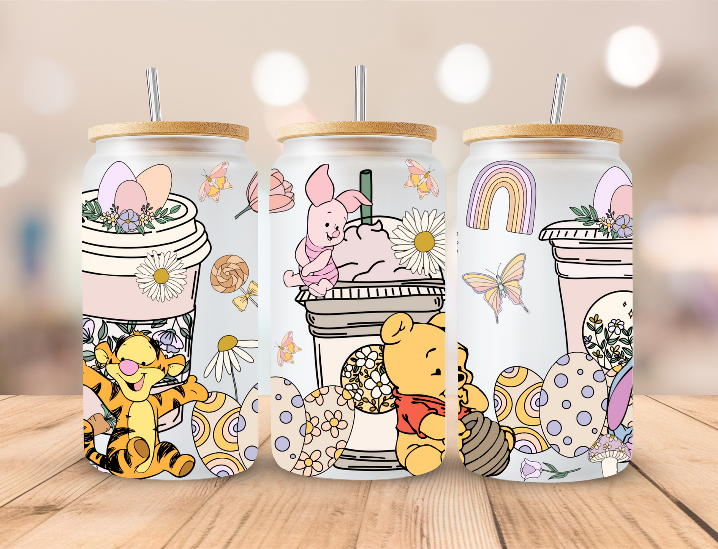 Easter Retro Coffee Cups Yellow Bear - 16oz/20oz Libby UV DTF Wrap
