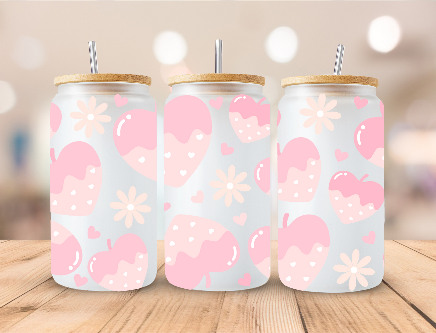 Valentines Baby Pink Dipped Hearts - 16oz/20oz Libby UV DTF Wrap