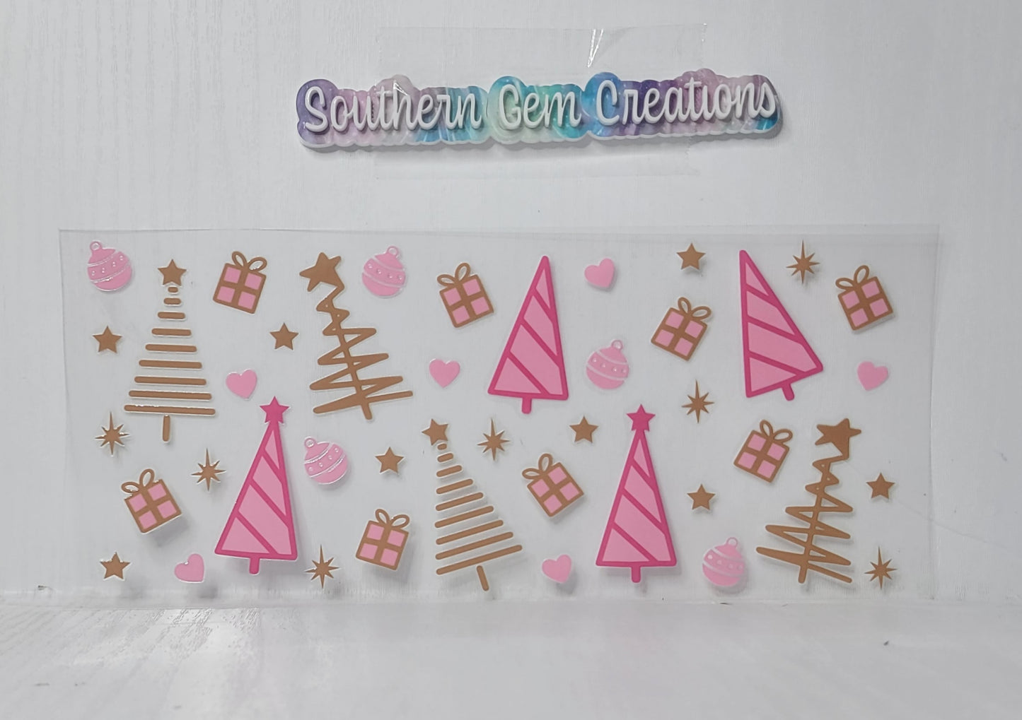 Winter Pink Trees - 16 oz Libby UV DTF Wrap RTS