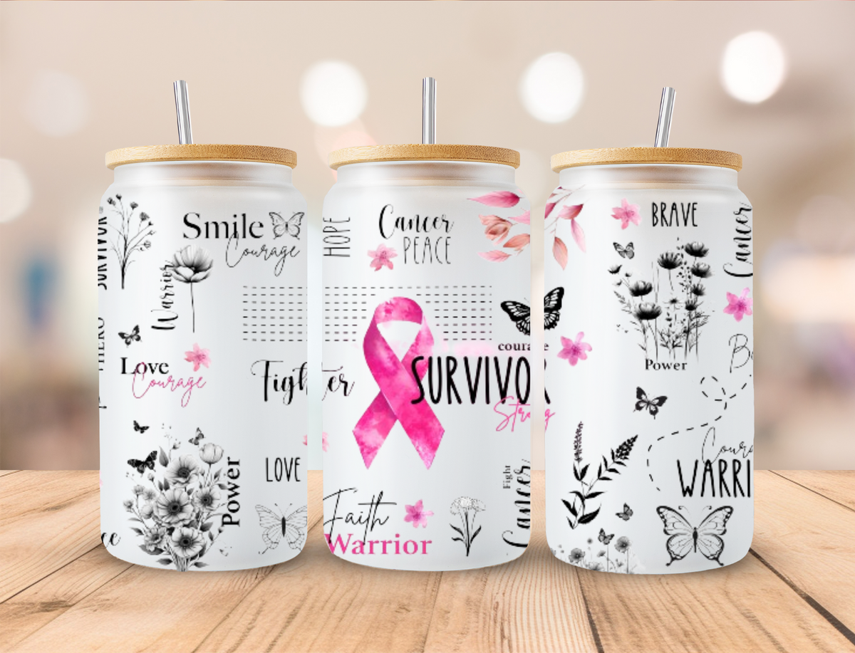 Pink Ribbon Survivor - 16oz/20oz Libby UV DTF Wrap
