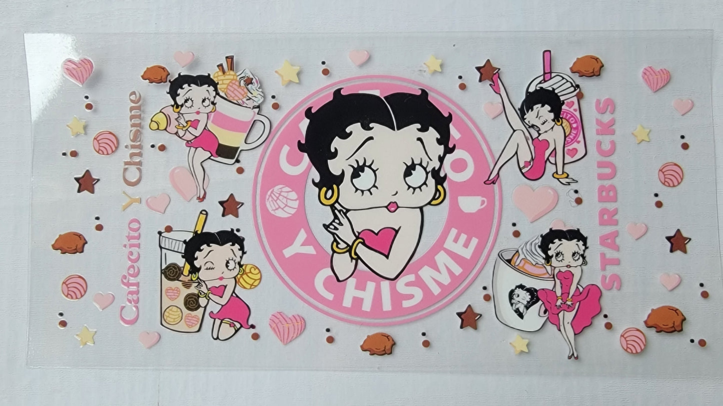 Pink Betty Chisme Coffee SB - 16 oz Libby UV DTF Wrap RTS