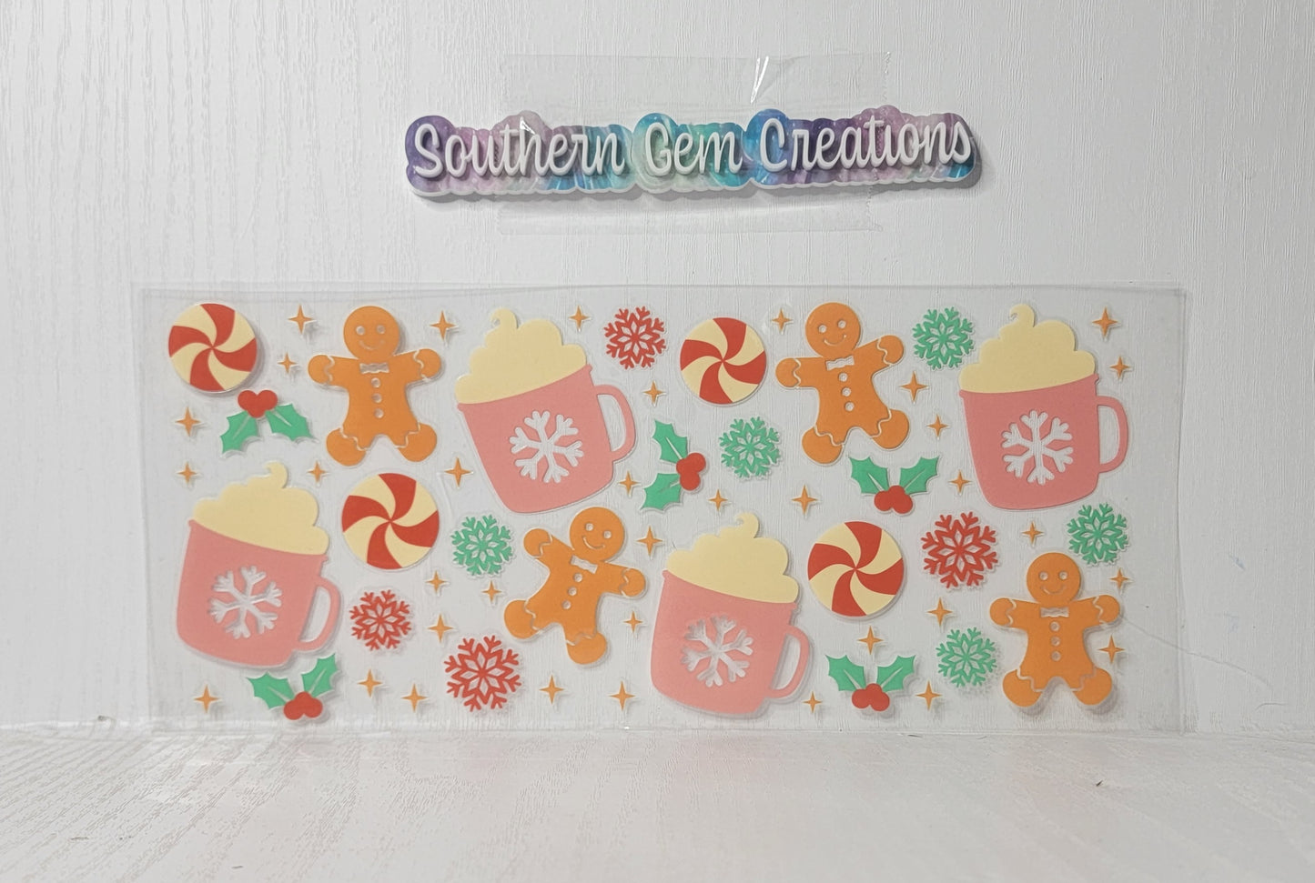 Christmas Gingerbread Coffee - 16 oz Libby UV DTF Wrap RTS