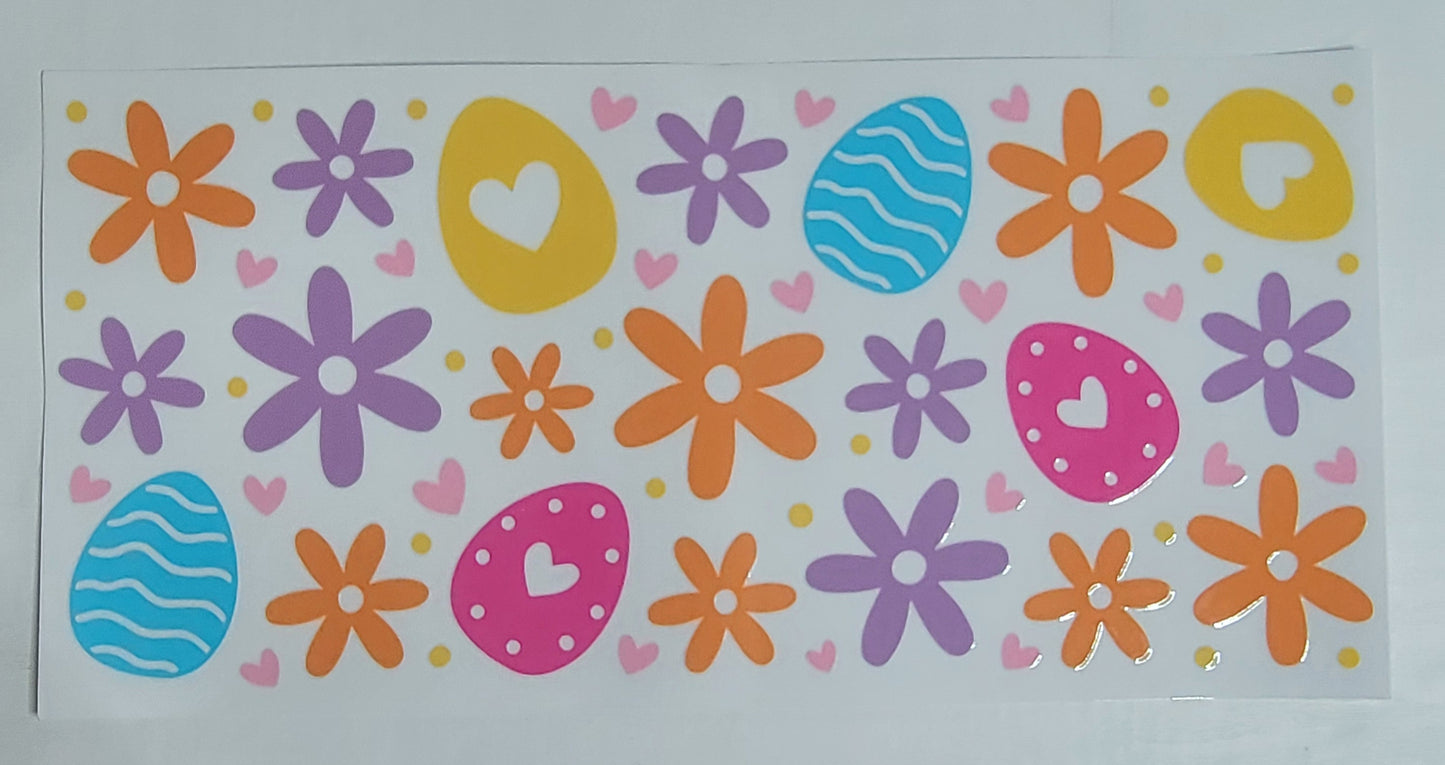 Colorful Floral Easter Eggs - 16 oz Libby UV DTF Wrap RTS