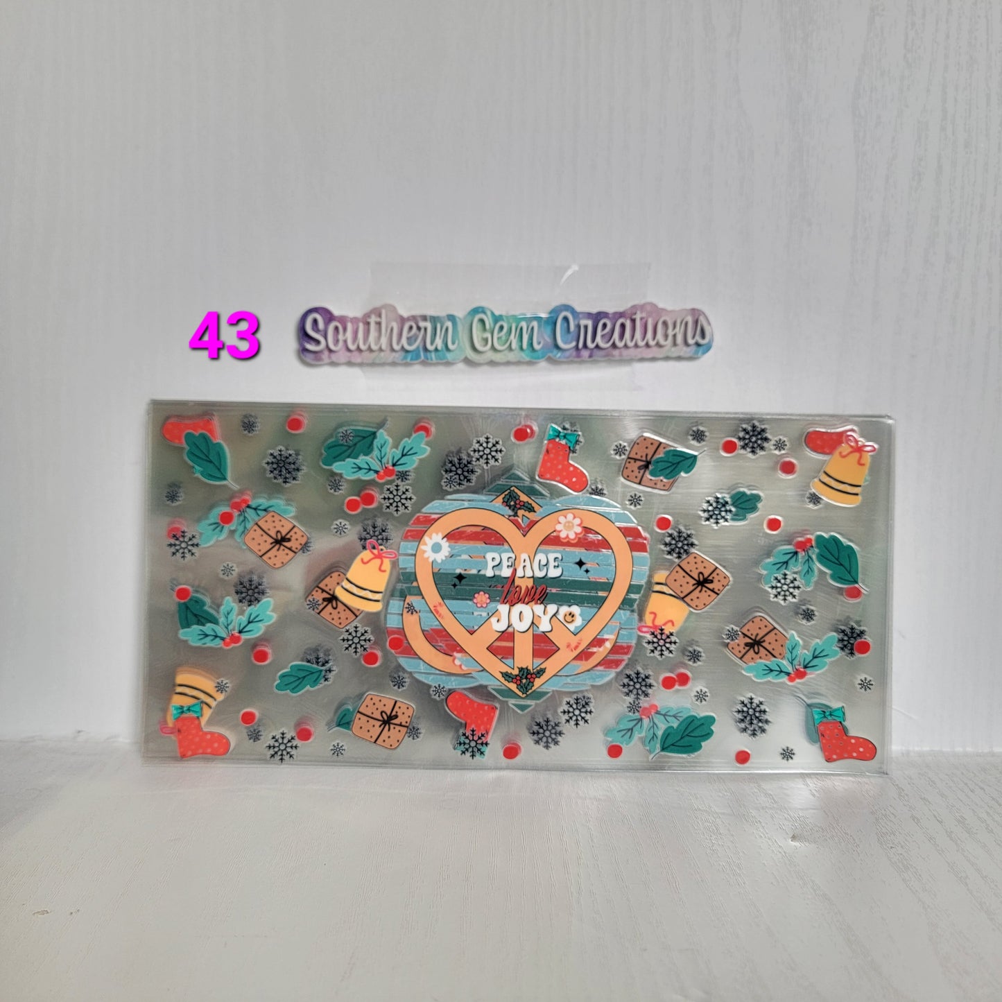 #43 Peace and Joy Christmas - 16 oz Libby UV DTF Wrap RTS
