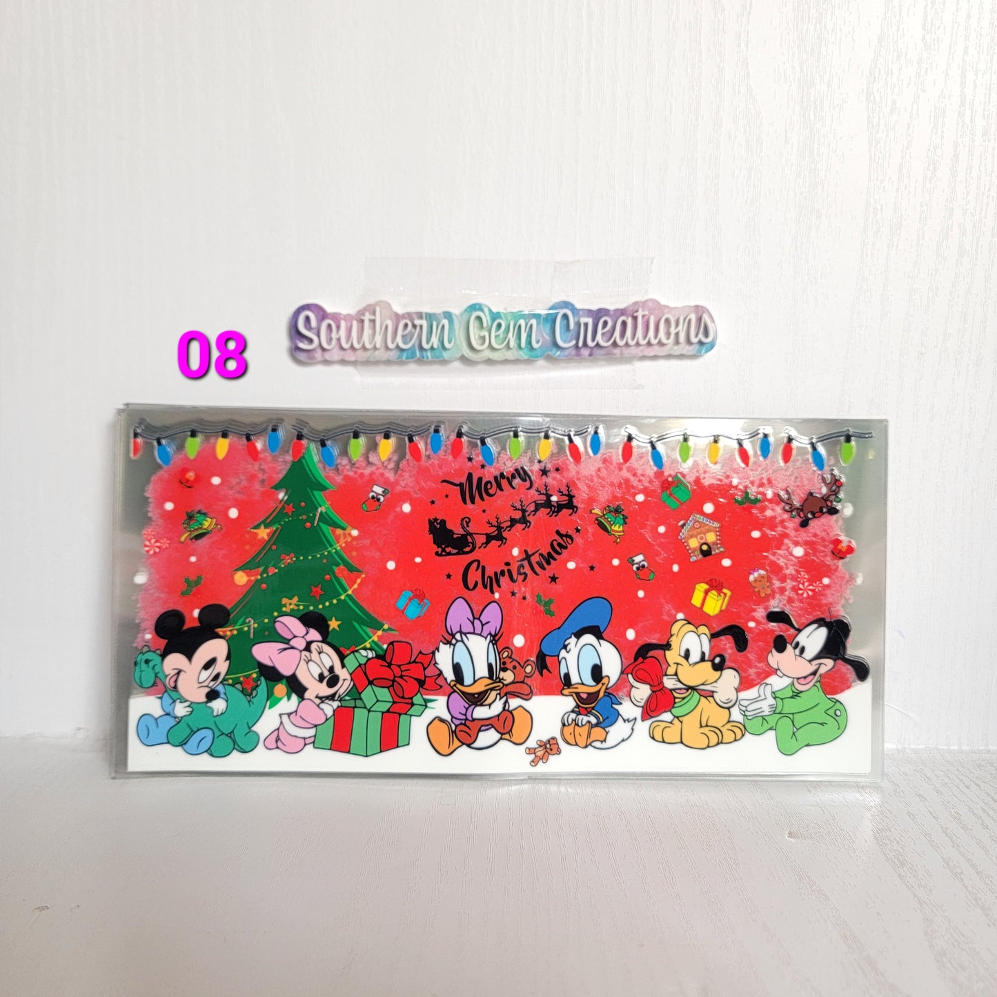 #08 Red Background Christmas Bear Friends - 16 oz Libby UV DTF RTS